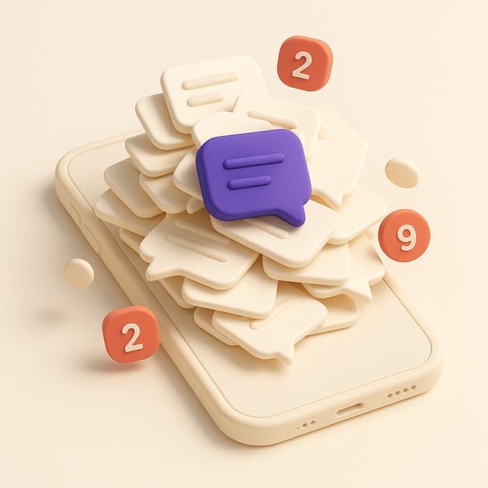Illustration of a phone buried under a chaotic pile of chat notifications